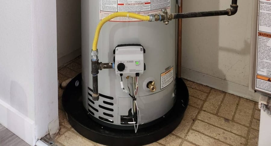A traditional tank water heater.