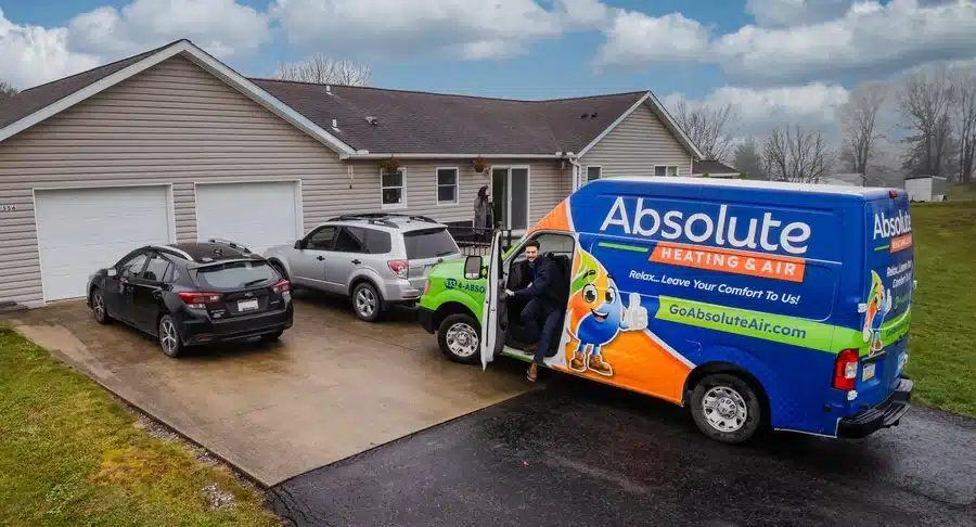 Absolute Heating & Air truck with tech ready to service home